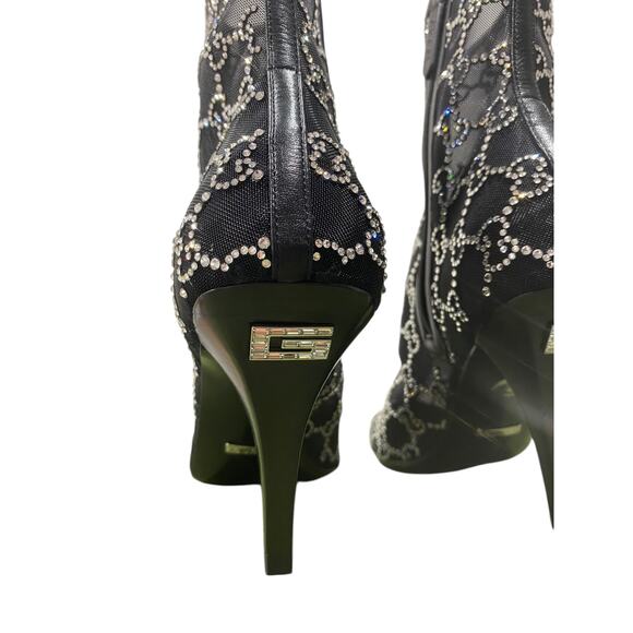 Gucci Demi Crystal GG Logo Mesh Pointed Toe Ankle Boot Black 85mm - Picture 8 of 13